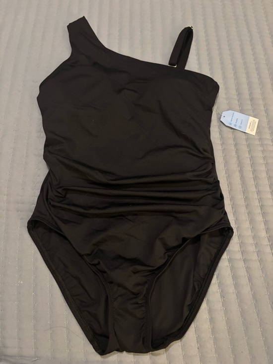 Lands' End Other - Lands End One-Shoulder Black Ruched One-Piece Swimsuit Removable Strap NET New 8